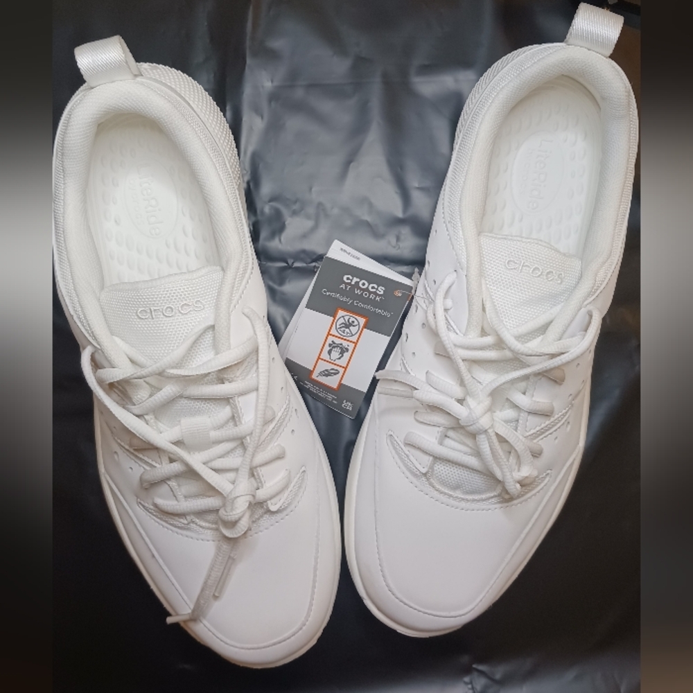 CROCS Classic White On the Clock Work Sneakers